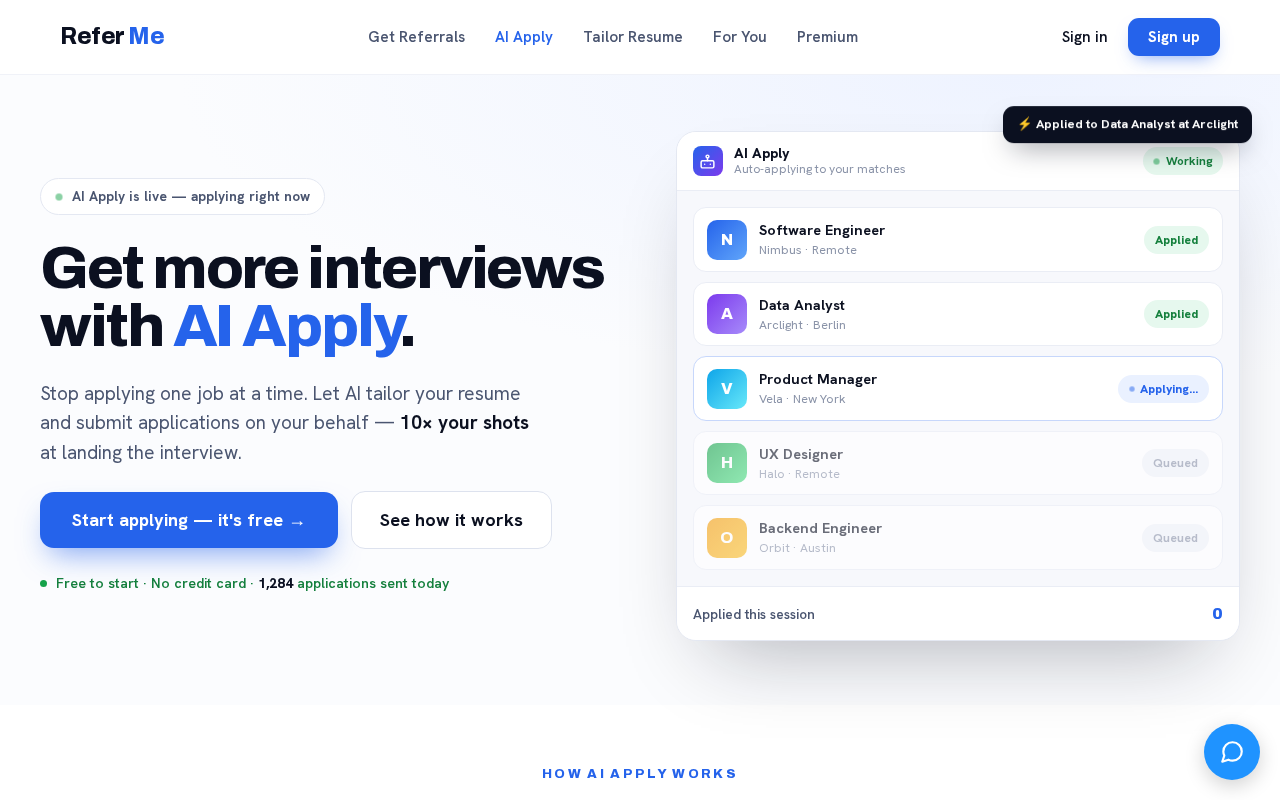 Інтерфейс AI Apply by Refer.me