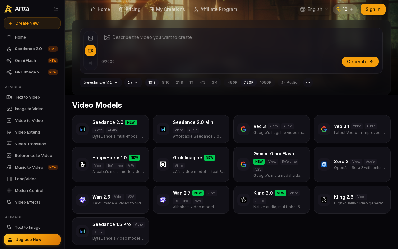 Інтерфейс Artta AI