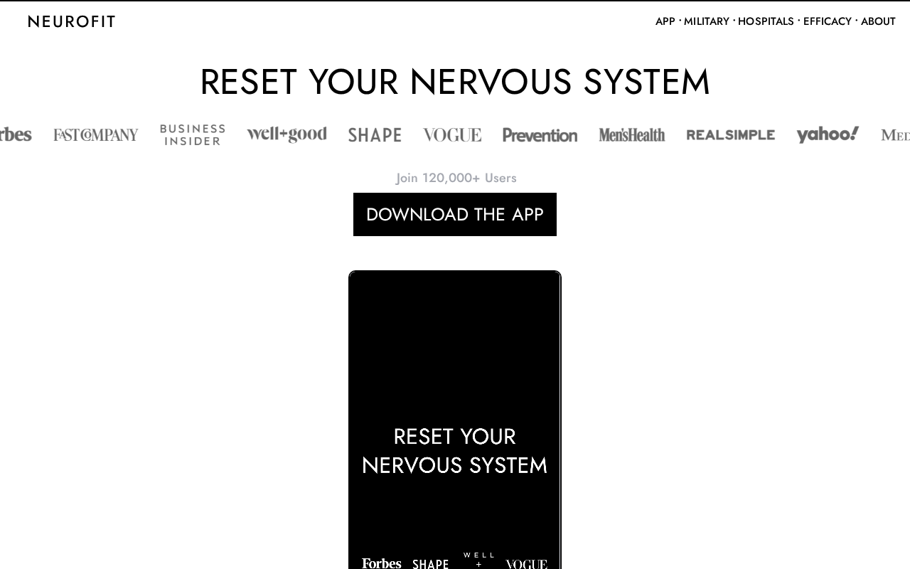 Інтерфейс NEUROFIT App: Vagus Nerve Reset